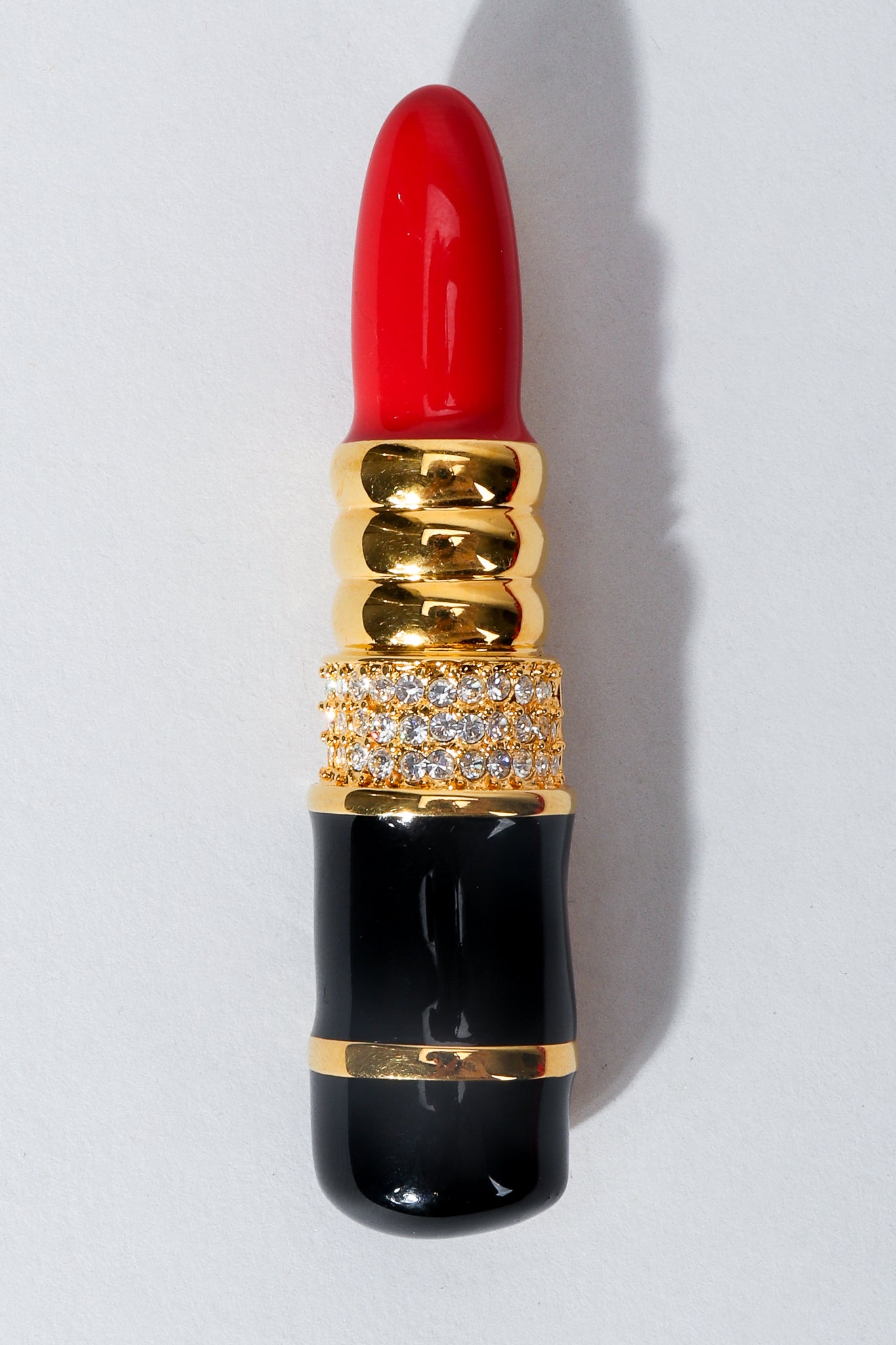 Vintage Kenneth Jay Lane Red Lipstick Brooch Pin on Grey