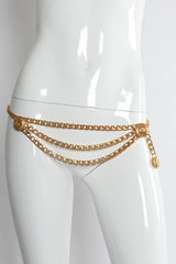 Vintage St. John Triple Chain Emblem Metal Belt on mannequin hip @ Recess Los Angeles