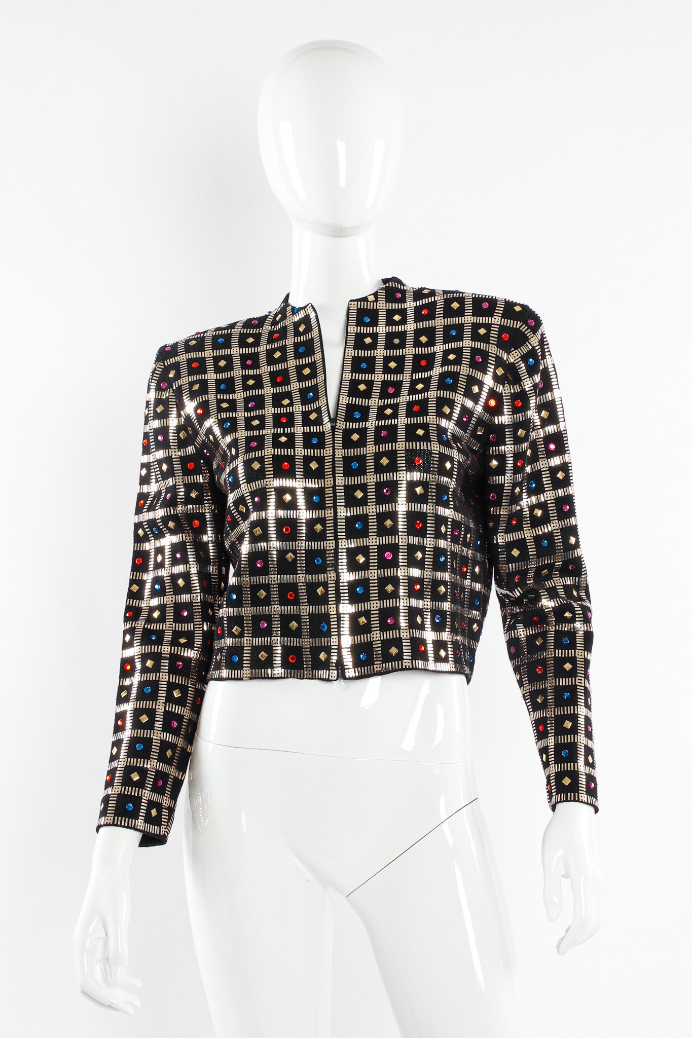 Vintage St. John Geo Rhinestone Checkered Jacket mannequin front half zip @ Recess LA