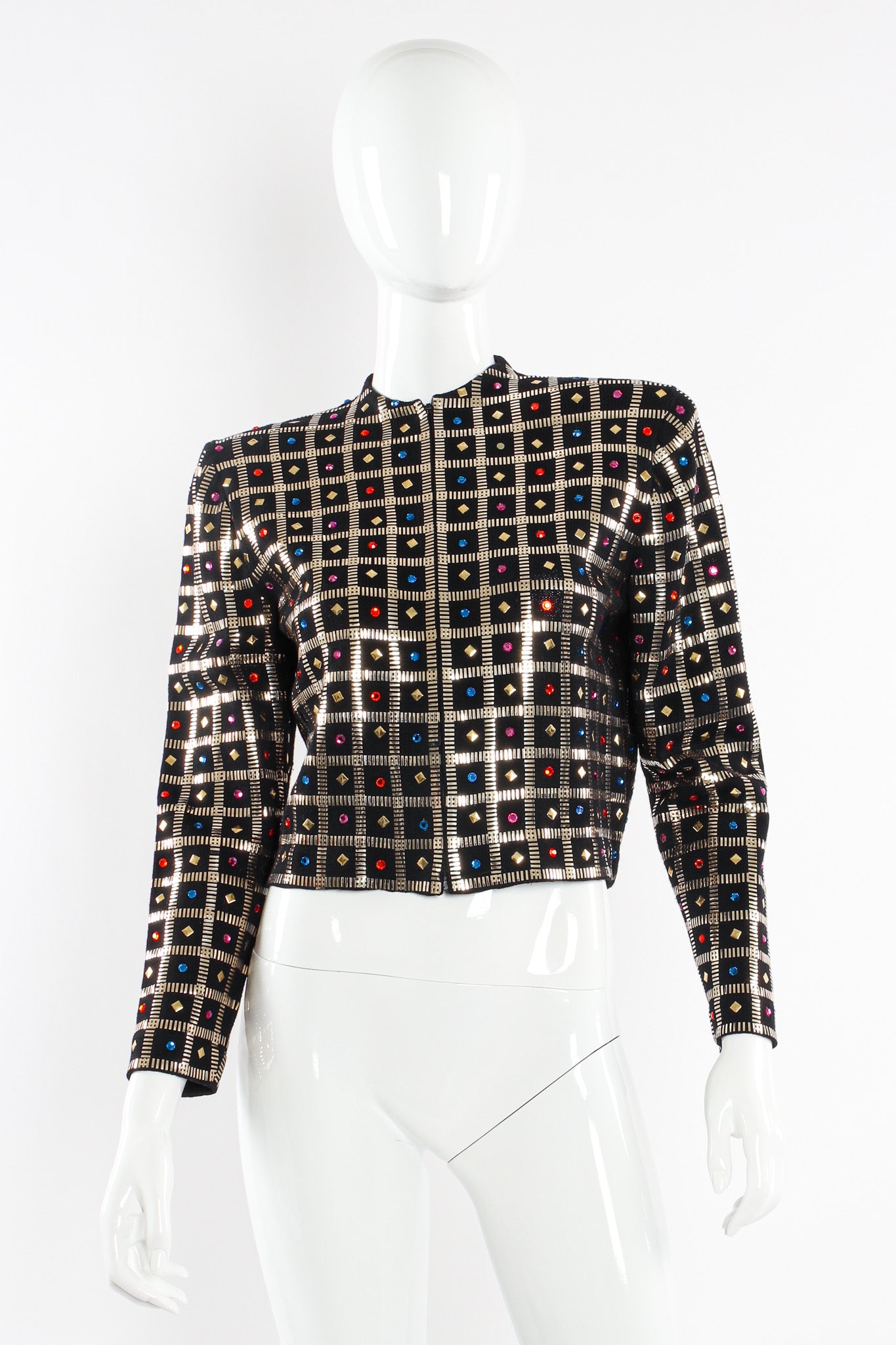 Vintage St. John Geo Rhinestone Checkered Jacket mannequin front @ Recess LA