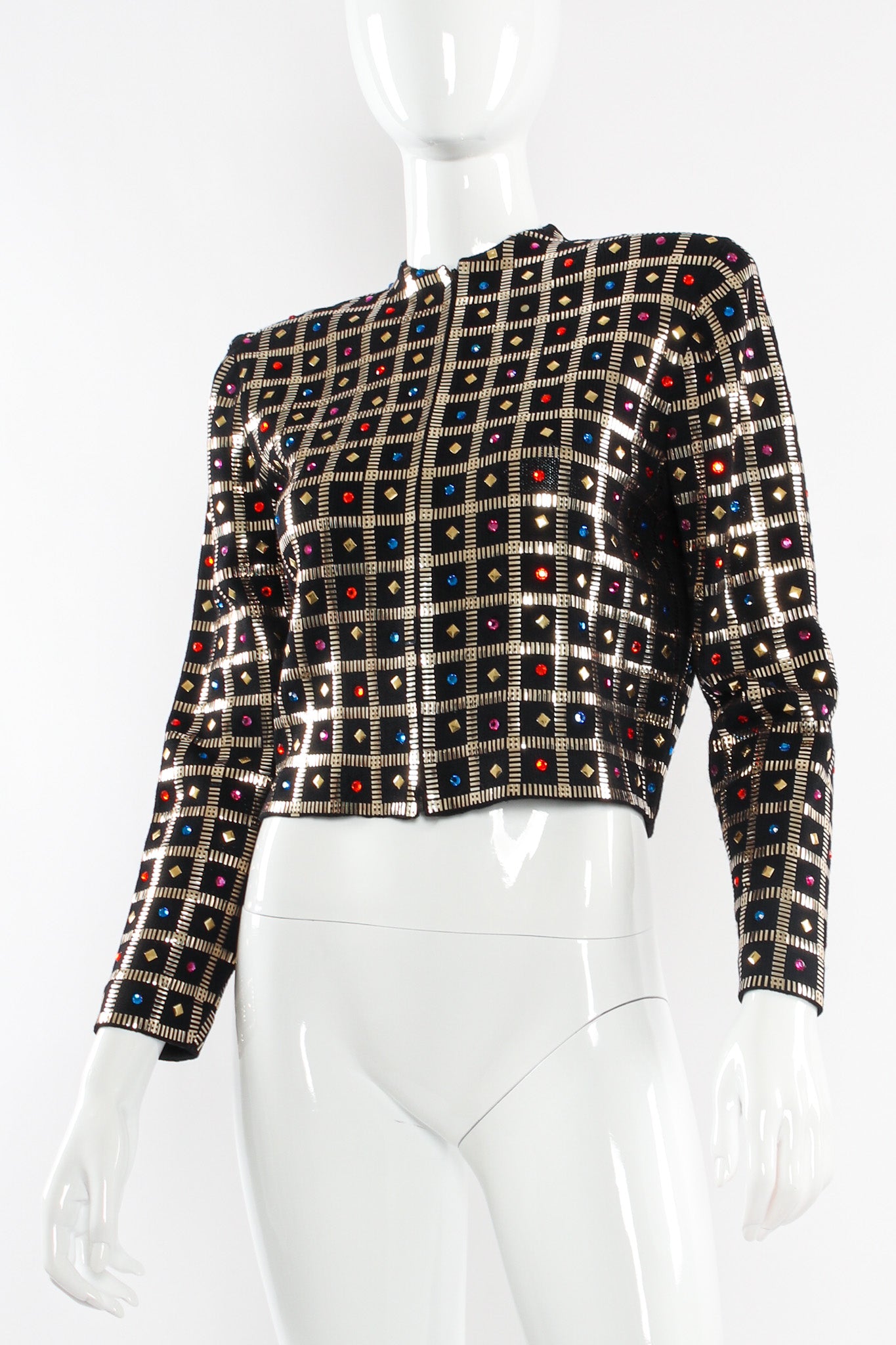 Vintage St. John Geo Rhinestone Checkered Jacket mannequin angle @ Recess LA