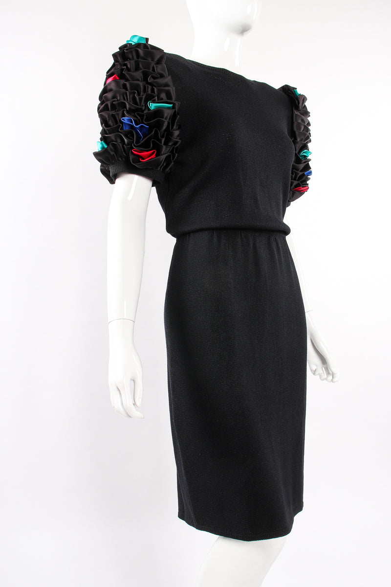 Vintage St John Ruffle Sleeve Knit Dress on Mannequin angle at Recess Los Angeles