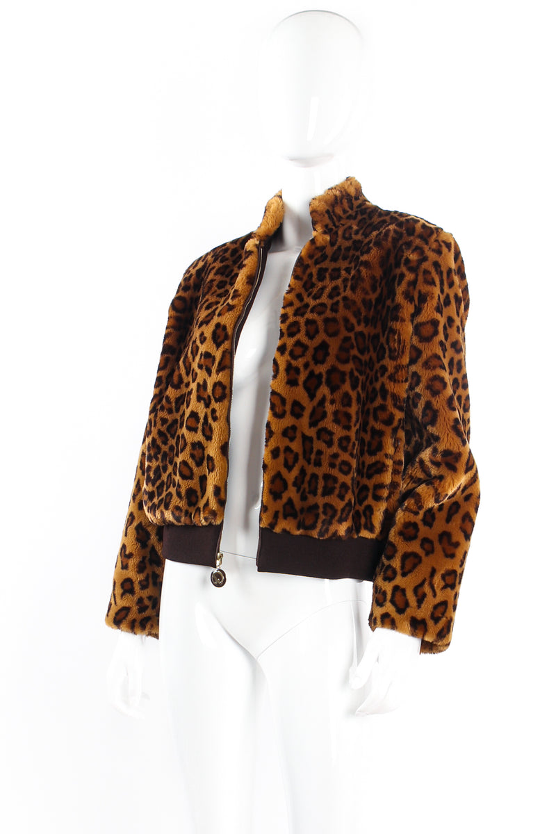 Vintage St. John Chubby Faux Leopard Bomber Jacket on mannequin angle at Recess Los Angeles