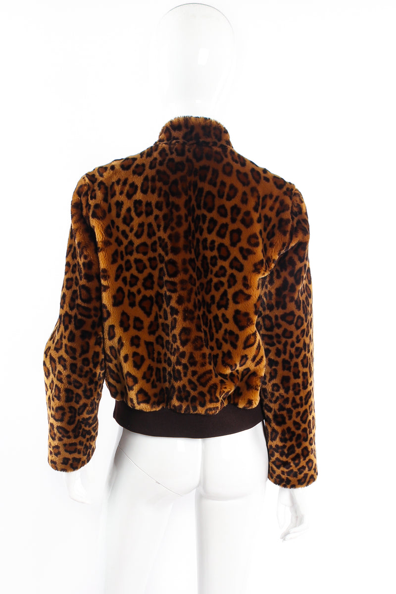 Vintage St. John Chubby Faux Leopard Bomber Jacket on mannequin back at Recess Los Angeles