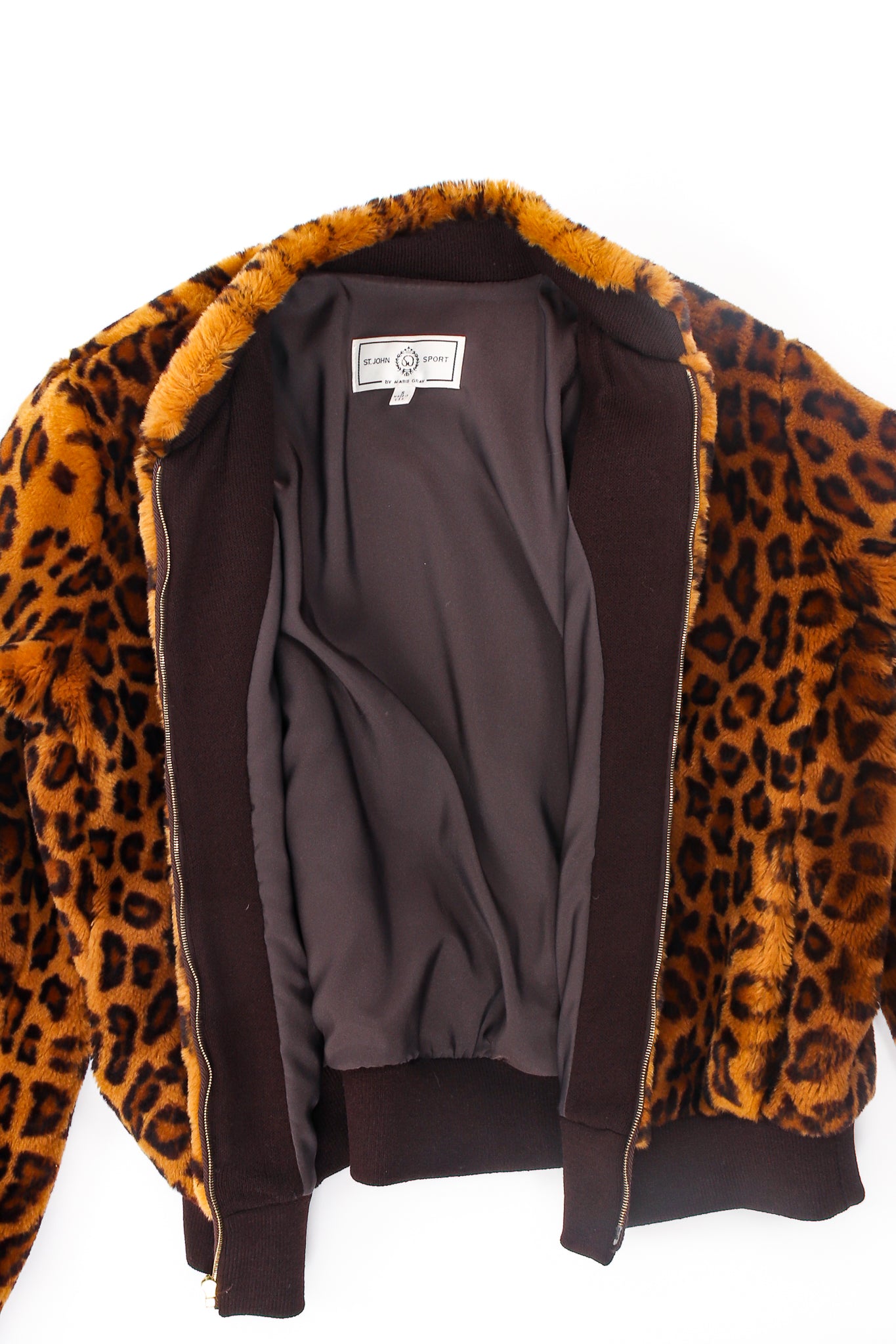 Vintage St. John Chubby Faux Leopard Bomber Jacket lining at Recess Los Angeles
