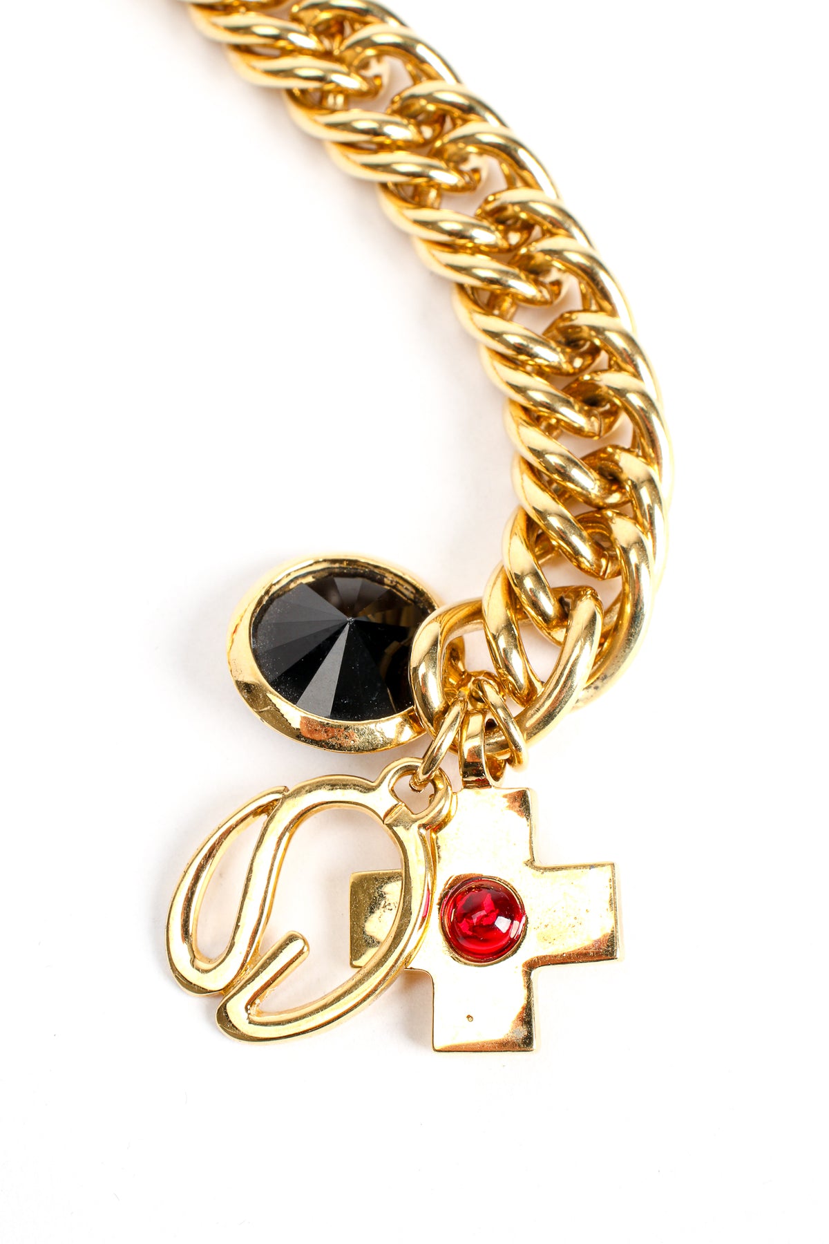 St John Chain Belt Black Ribbon and Bronze Metal Chain Rhinestones OSFM Vintage Vintage ST JOHN SJ Logo Designer Runway Layered Gold Tone  main image 4