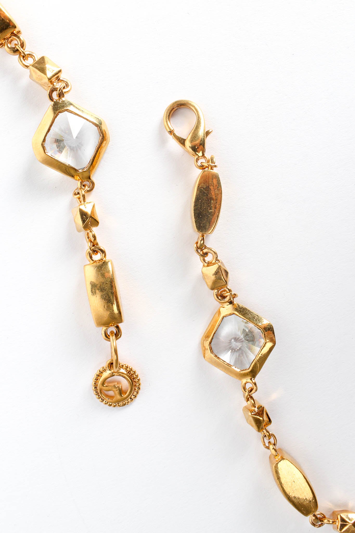 Vintage St. John Geometric Crystal Diamond Shape Necklace signed/clasp @ Recess LA