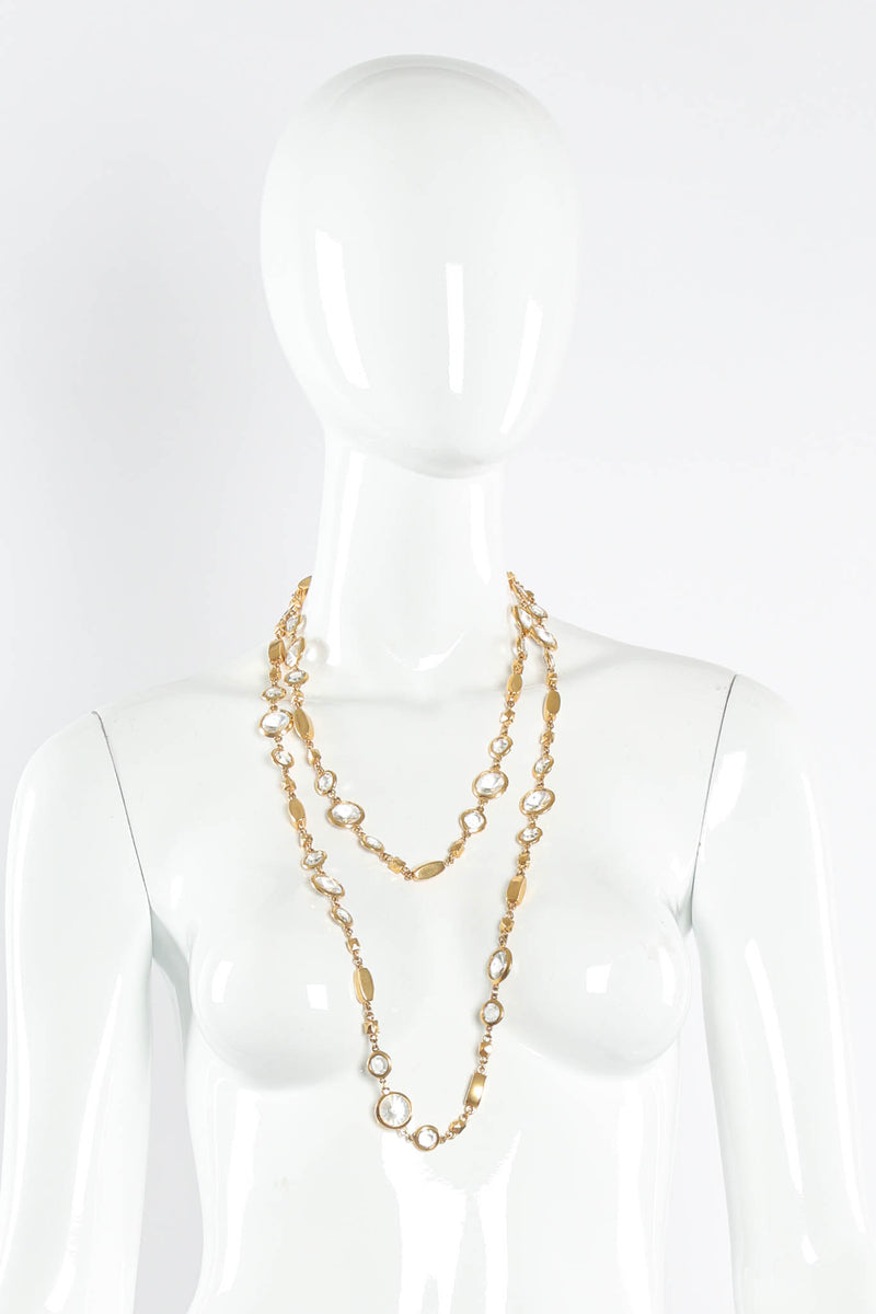 Vintage St. John Geometric Round Crystal Shape Necklace layered on mannequin @ Recess LA