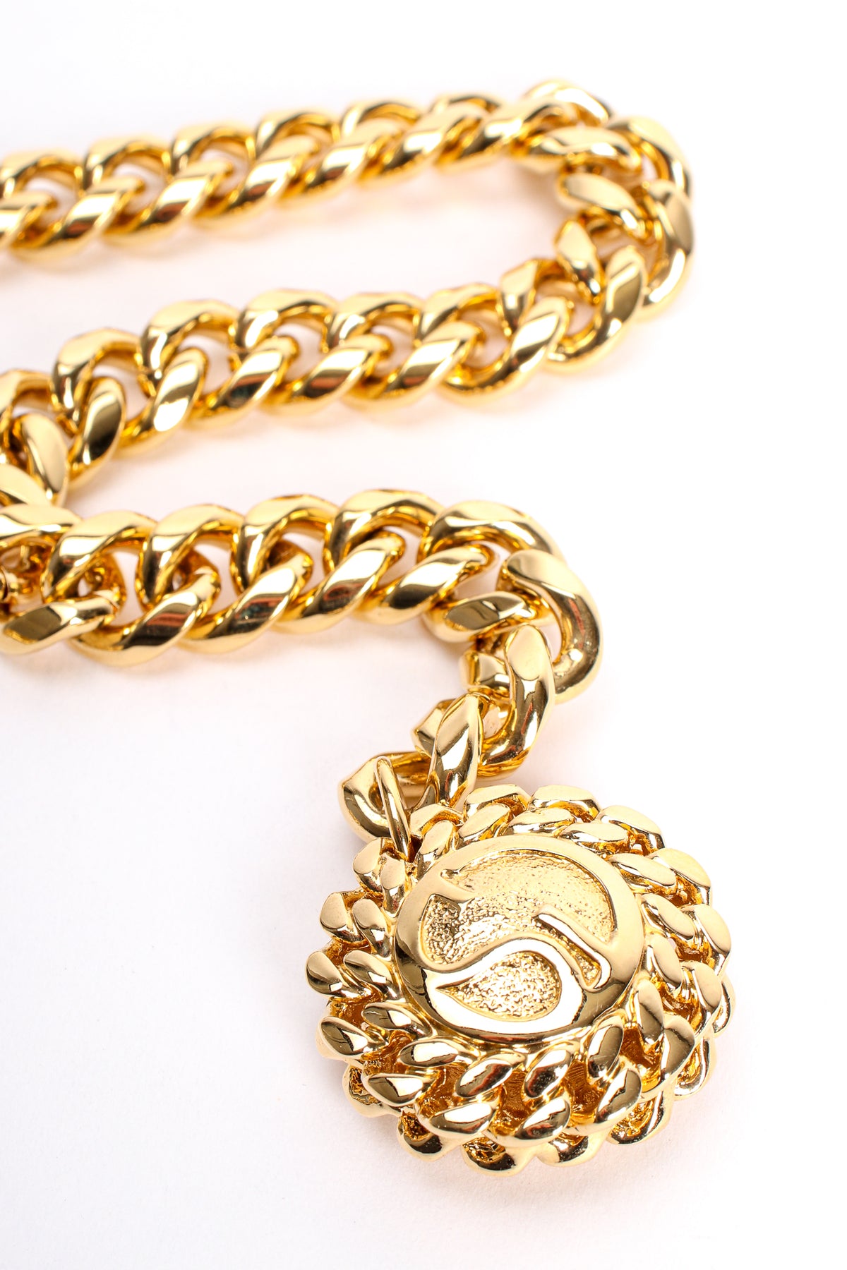 St John Vintage Gold Tone Chain Belt Triple Strand Medallion Logo Adjustable 37\