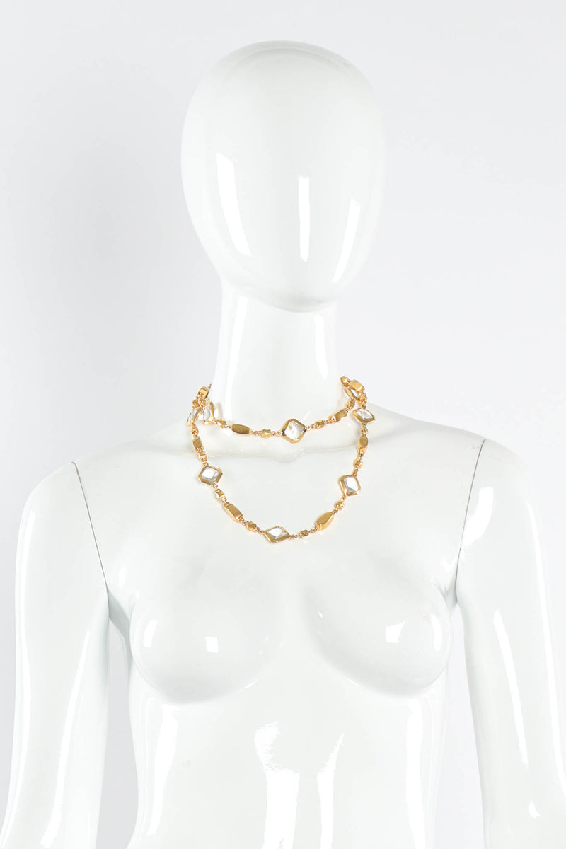Vintage St. John Geometric Crystal Diamond Shape Necklace double layered on mannequin  @ Recess LA
