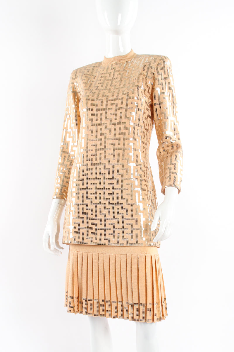 Vintage St. John Metallic Patterned Knit Tunic & Skirt Set on mannequin at Recess Los Angeles
