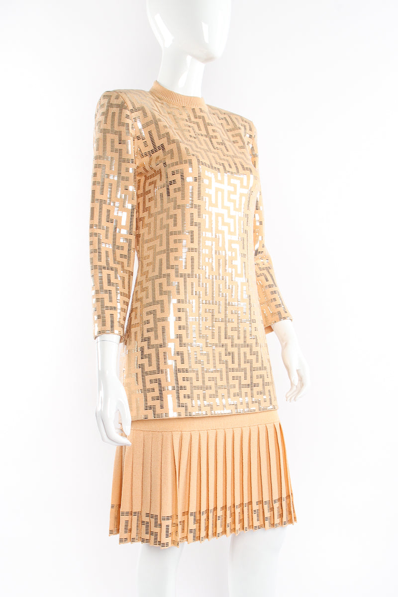 Vintage St. John Metallic Patterned Knit Tunic & Skirt Set on mannequin at Recess Los Angeles (crop)