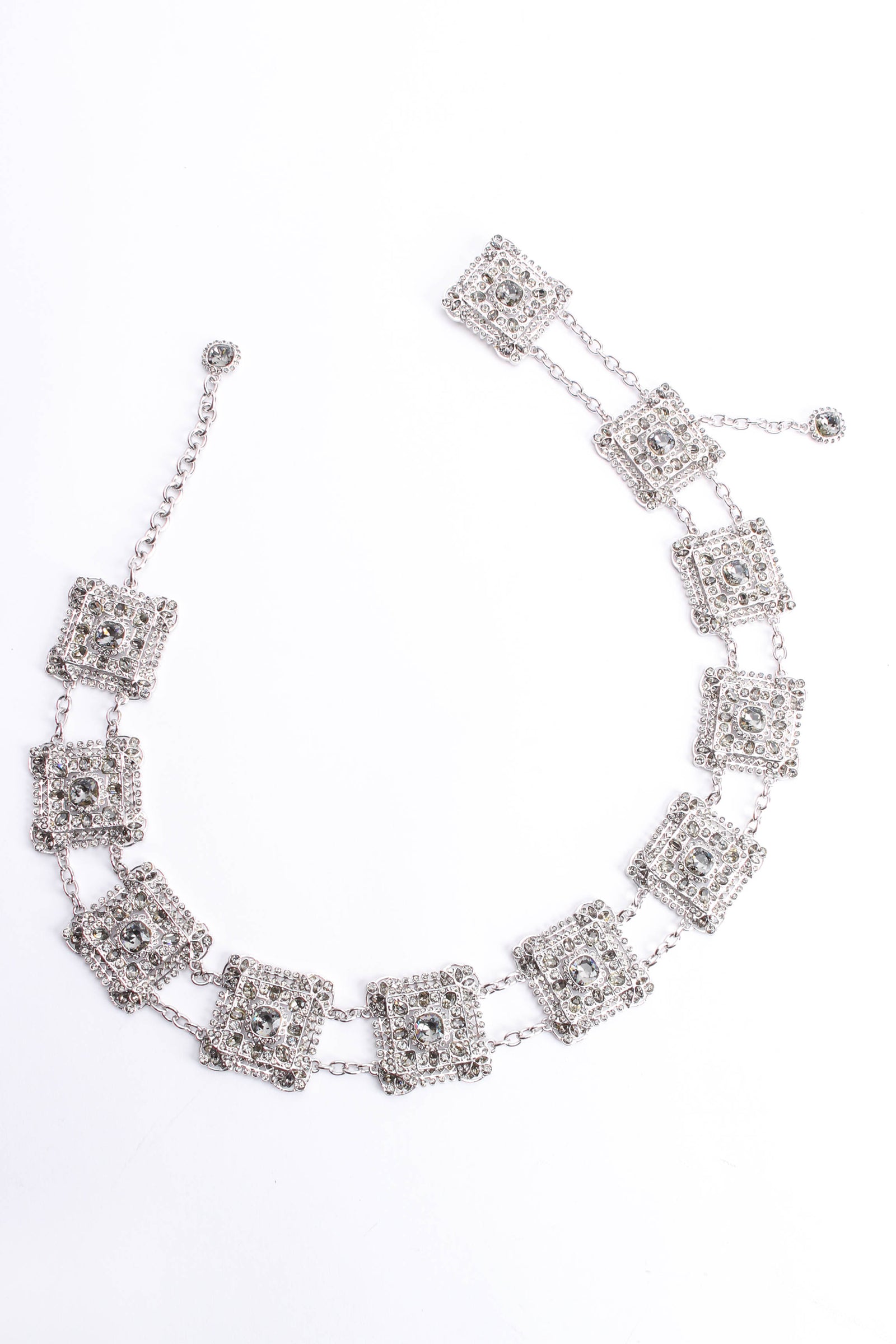 Vintage St. John Black Crystal Diamond Silver Metal Belt 