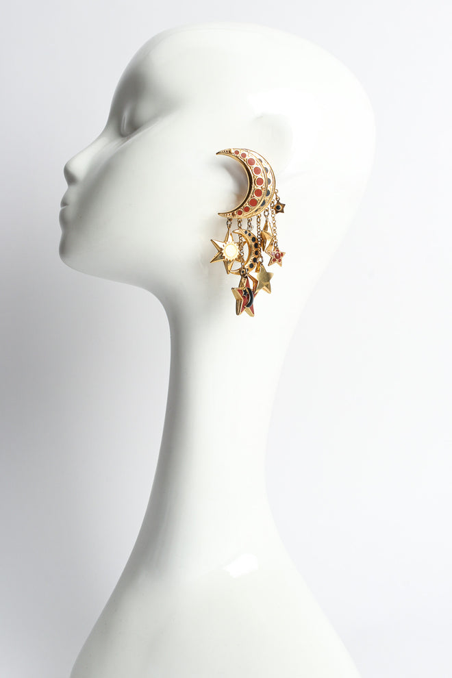 Vintage St. Tropez Moon Star Chandelier Earrings on mannequin @ Recess LA