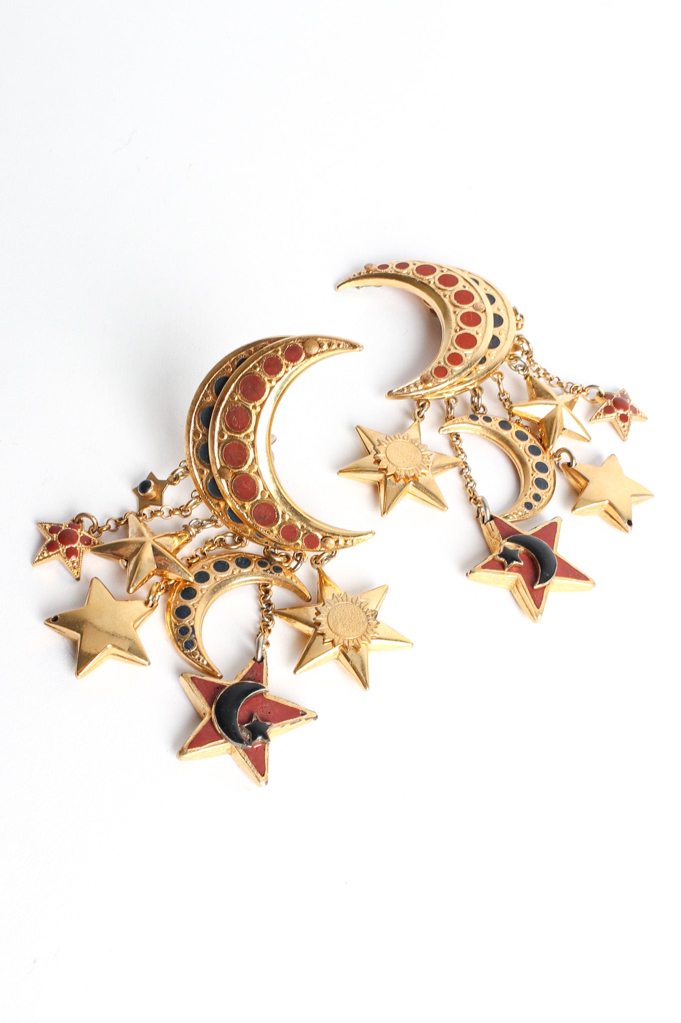 Vintage St. Tropez Moon Star Chandelier Earrings diagonal front @ Recess LA