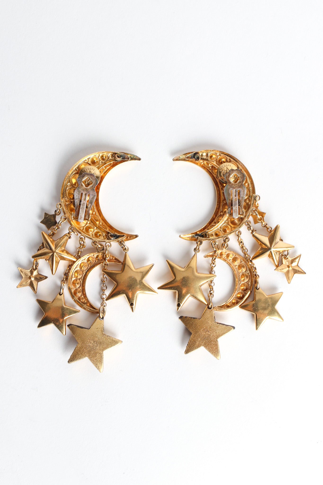 Vintage St. Tropez Moon Star Chandelier Earrings discolored backs/charms @ Recess LA