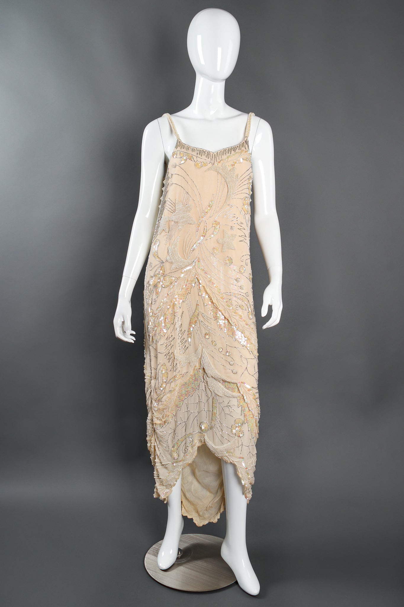Vintage St. Vini Creations Deco Beaded Shift Slip Dress on  mannequin front at Recess Los Angeles