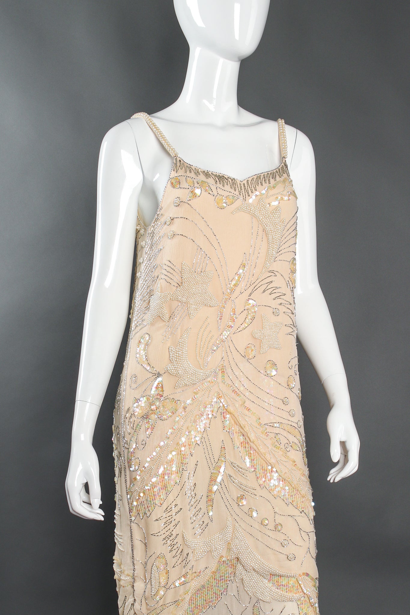 Vintage St. Vini Creations Deco Beaded Shift Slip Dress on  mannequin crop at Recess Los Angeles