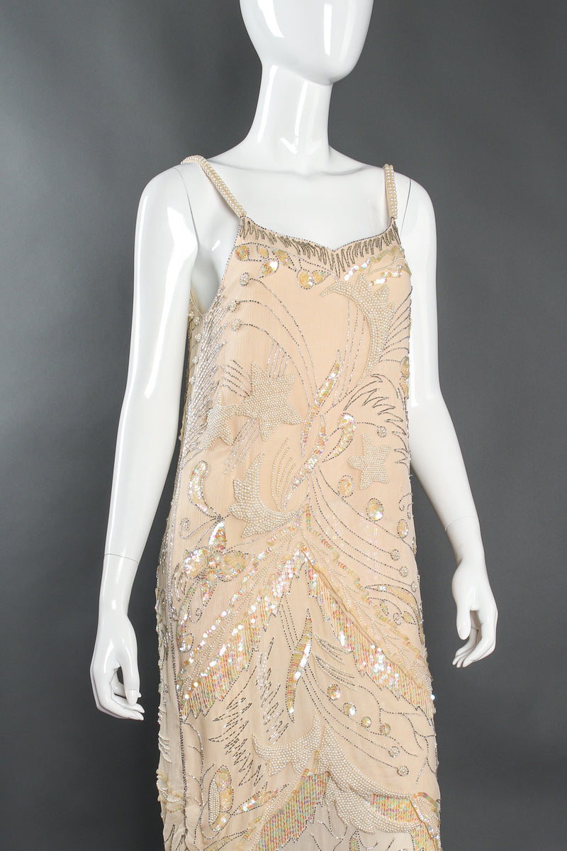 Vintage St. Vini Creations Deco Beaded Shift Slip Dress on  mannequin crop at Recess Los Angeles