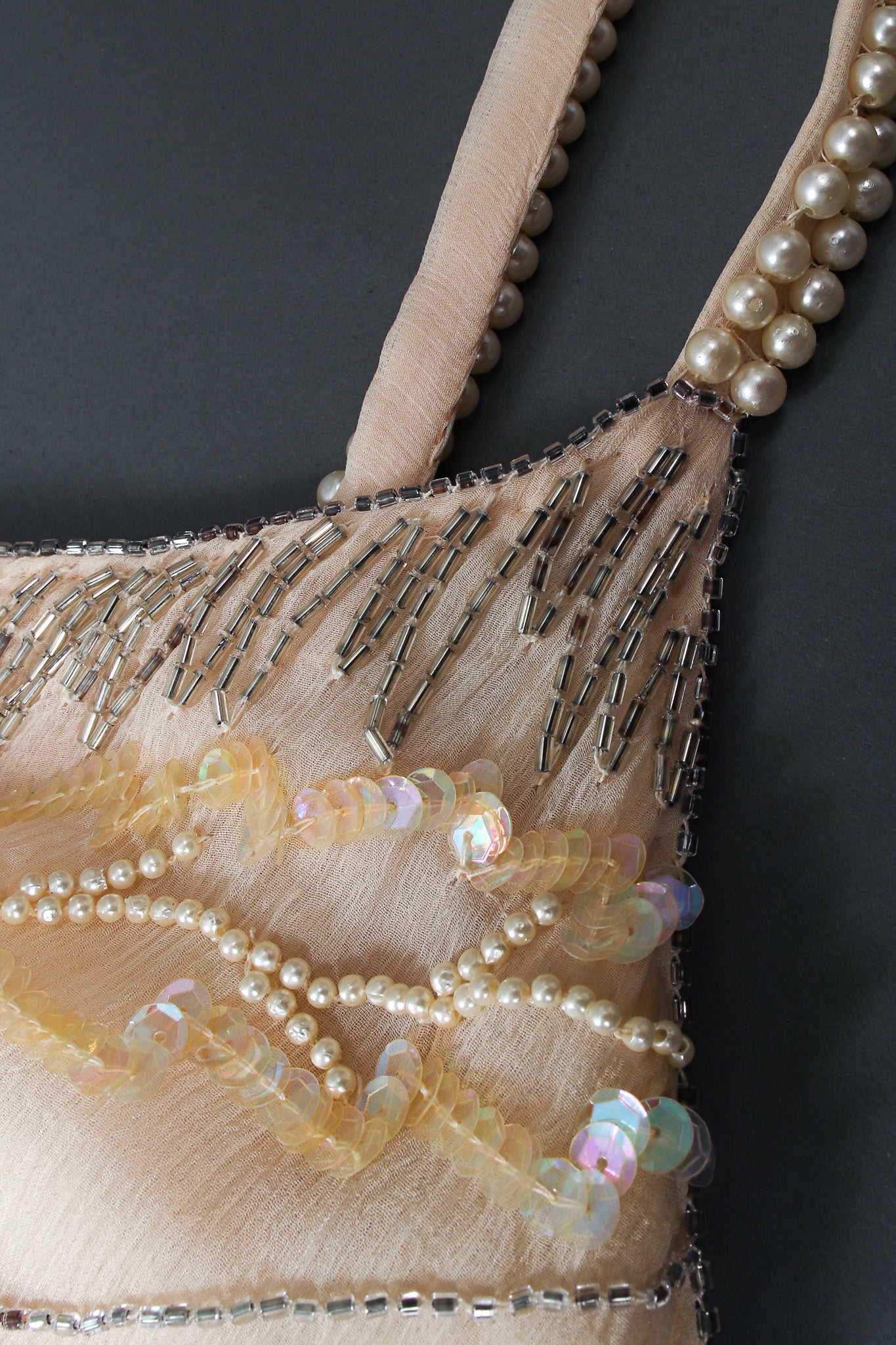 Vintage St. Vini Creations Deco Beaded Shift Slip Dress detail at Recess Los Angeles