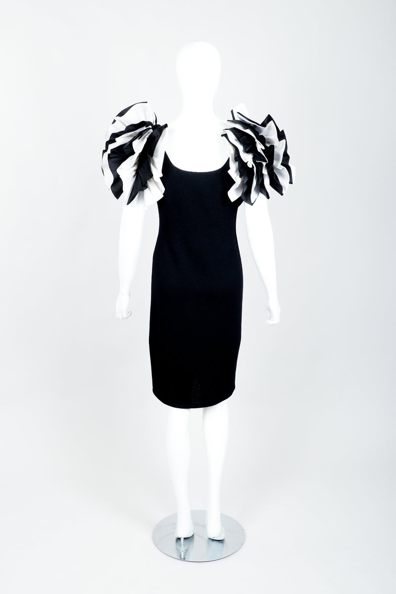 Vintage St. John for Neiman Marcus Ruffle Shoulder Cocktail Dress Recess Vintage St. John for Neiman Marcus Ruffle Shoulder Cocktail Dress Recess