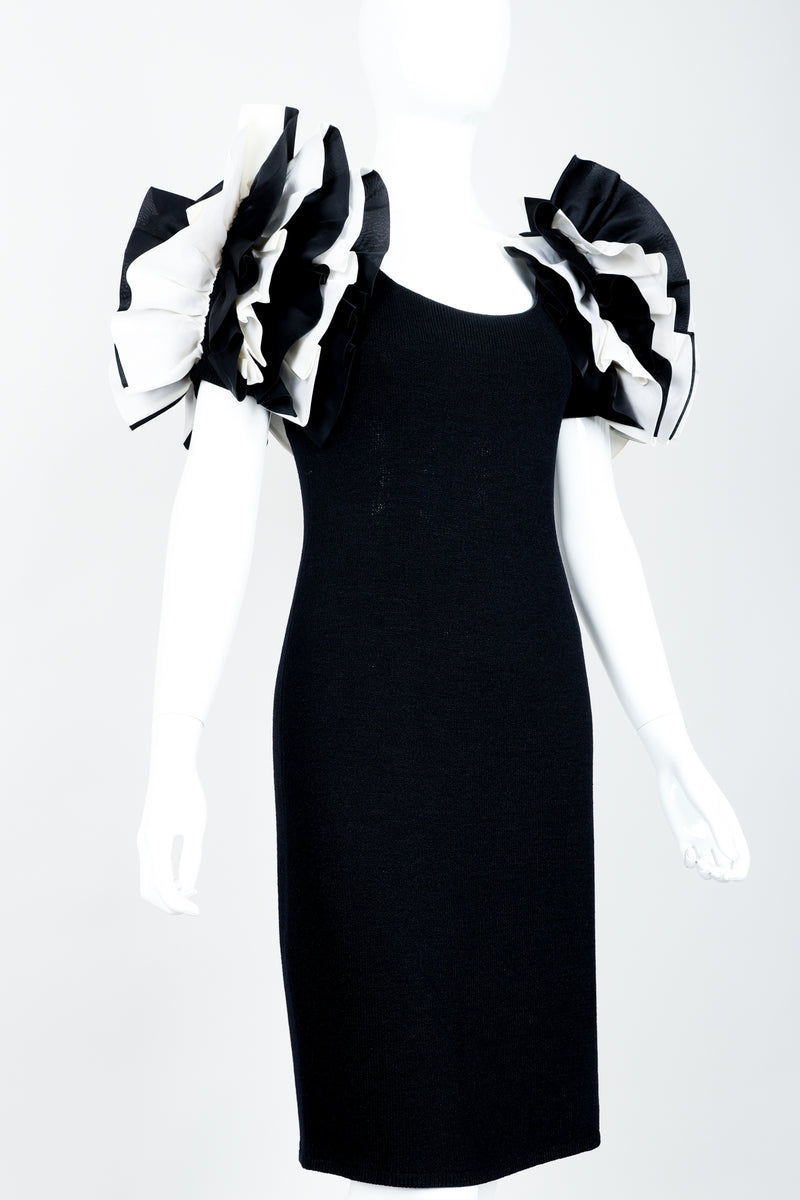 Vintage St. John for Neiman Marcus Ruffle Shoulder Cocktail Dress Recess Vintage St. John for Neiman Marcus Ruffle Shoulder Cocktail Dress Recess