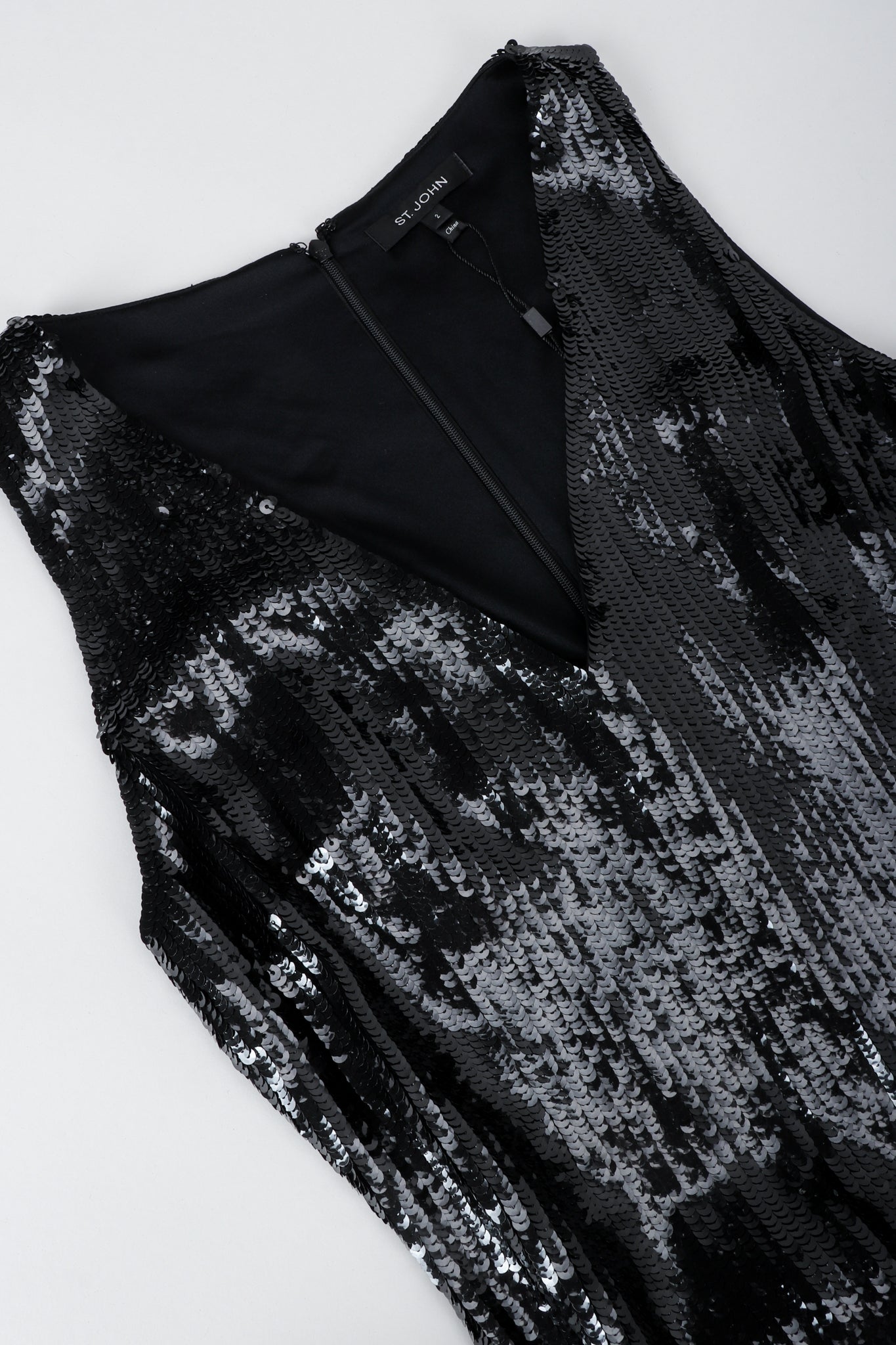St. John Black Liquid Sequin Jumpsuit neckline at Recess Los Angeles
