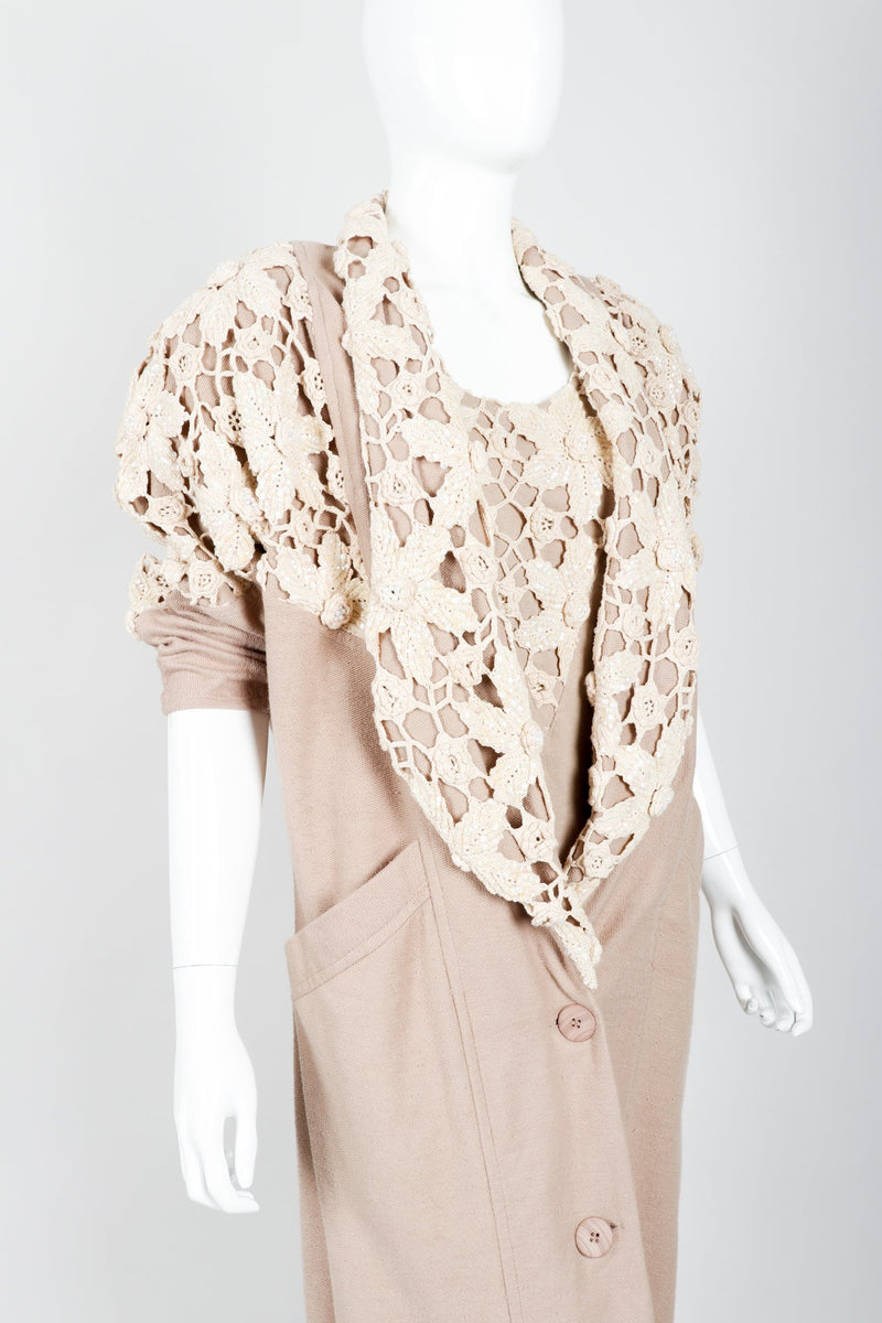 Vintage Lim's Glitter Sequin Crochet Lace Coat & Tank Set on Mannequin angle crop at Recess