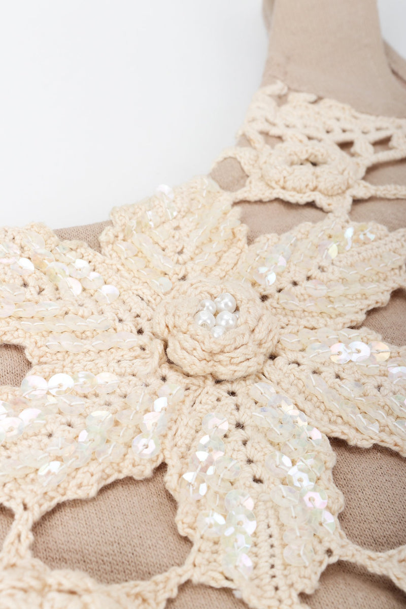 Vintage Lim's Glitter Sequin Crochet Lace Tank Neckline Detail at Recess