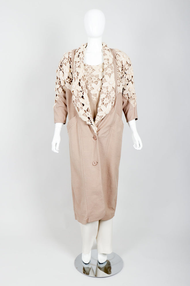 Vintage Lim's Glitter Sequin Crochet Lace Coat & Tank Set on Mannequin Front at Recess