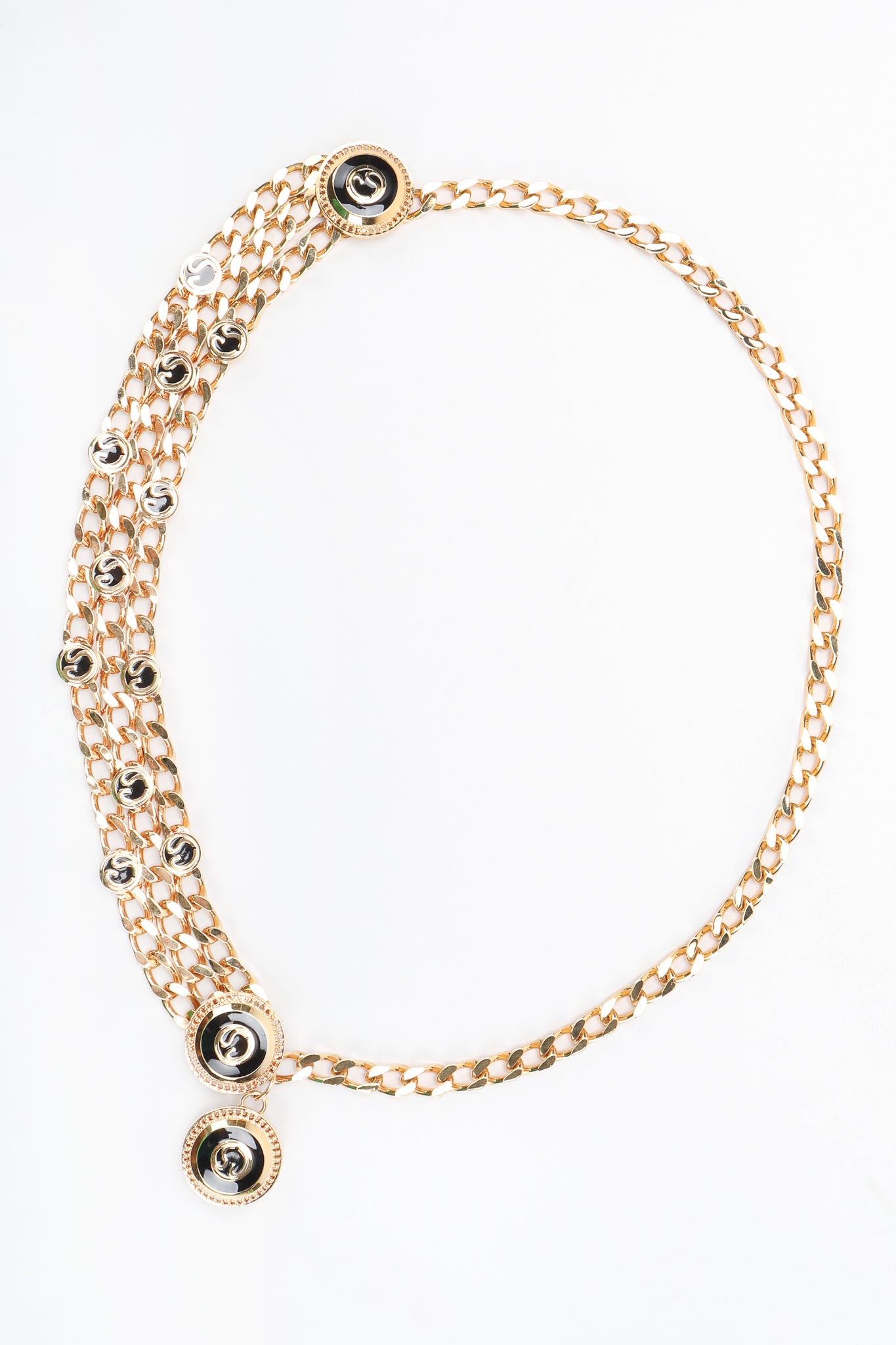 Recess Designer Consignment Vintage St John Triple-Strand Enamel Logo Chunky Curb Chain Belt Los Angeles Resale