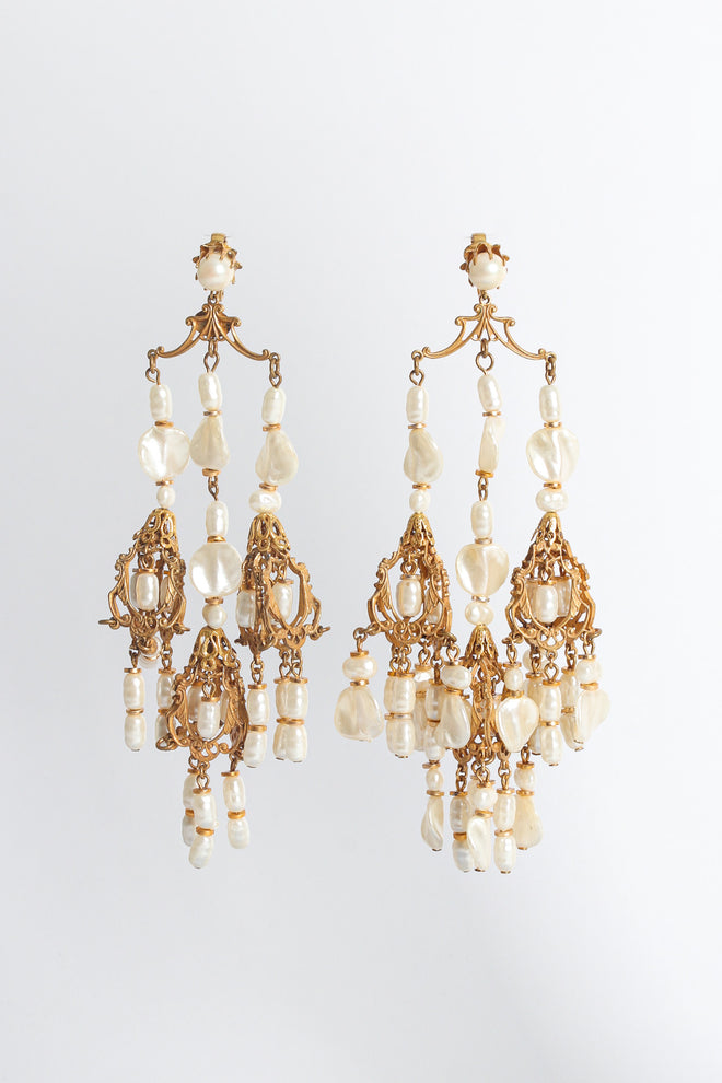 Vintage Stanley Hagler Baroque Pearl Chandelier Earrings front hang @ Recess LA