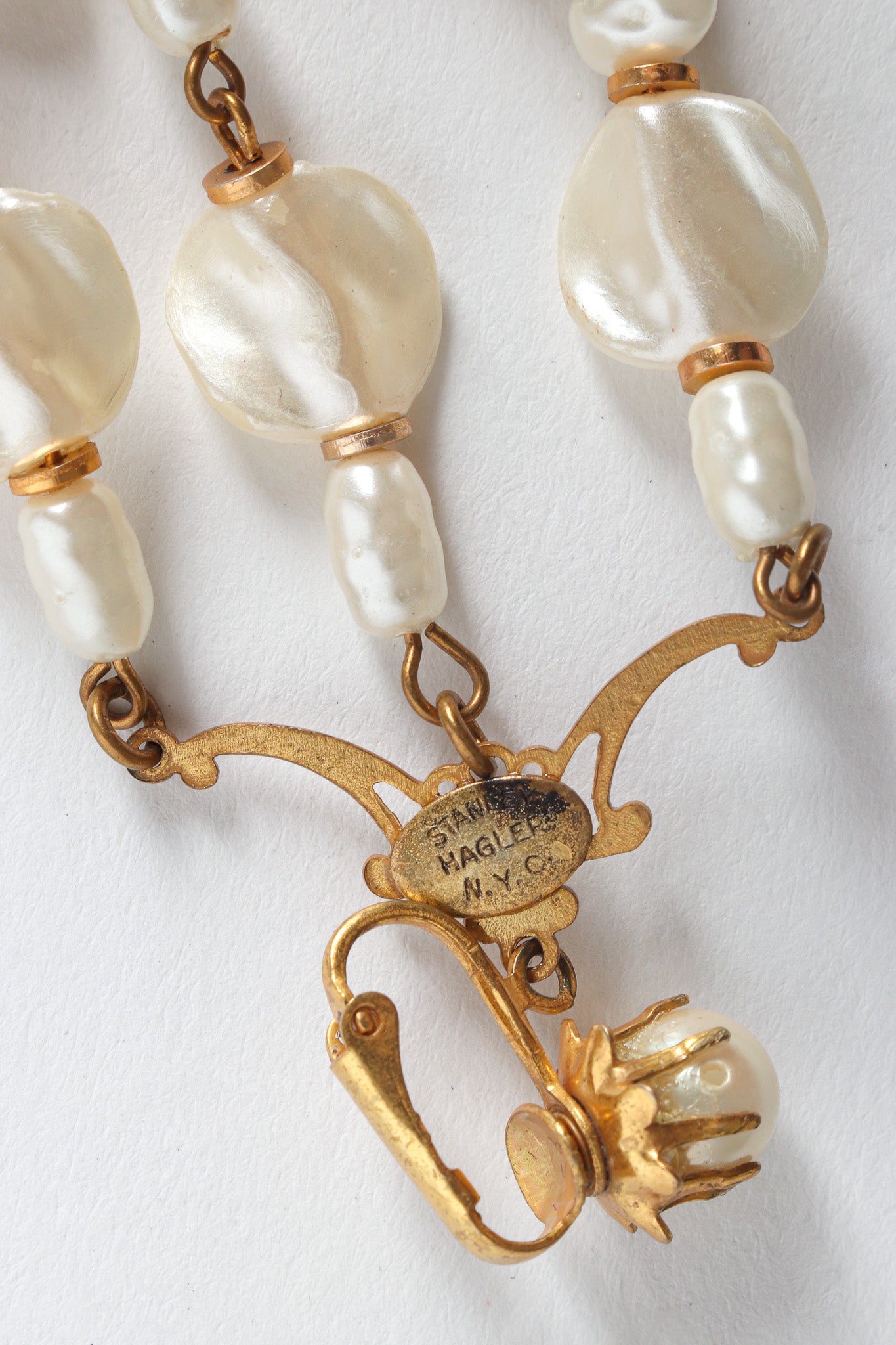 Vintage Stanley Hagler Baroque Pearl Chandelier Earrings signed @ Recess LA