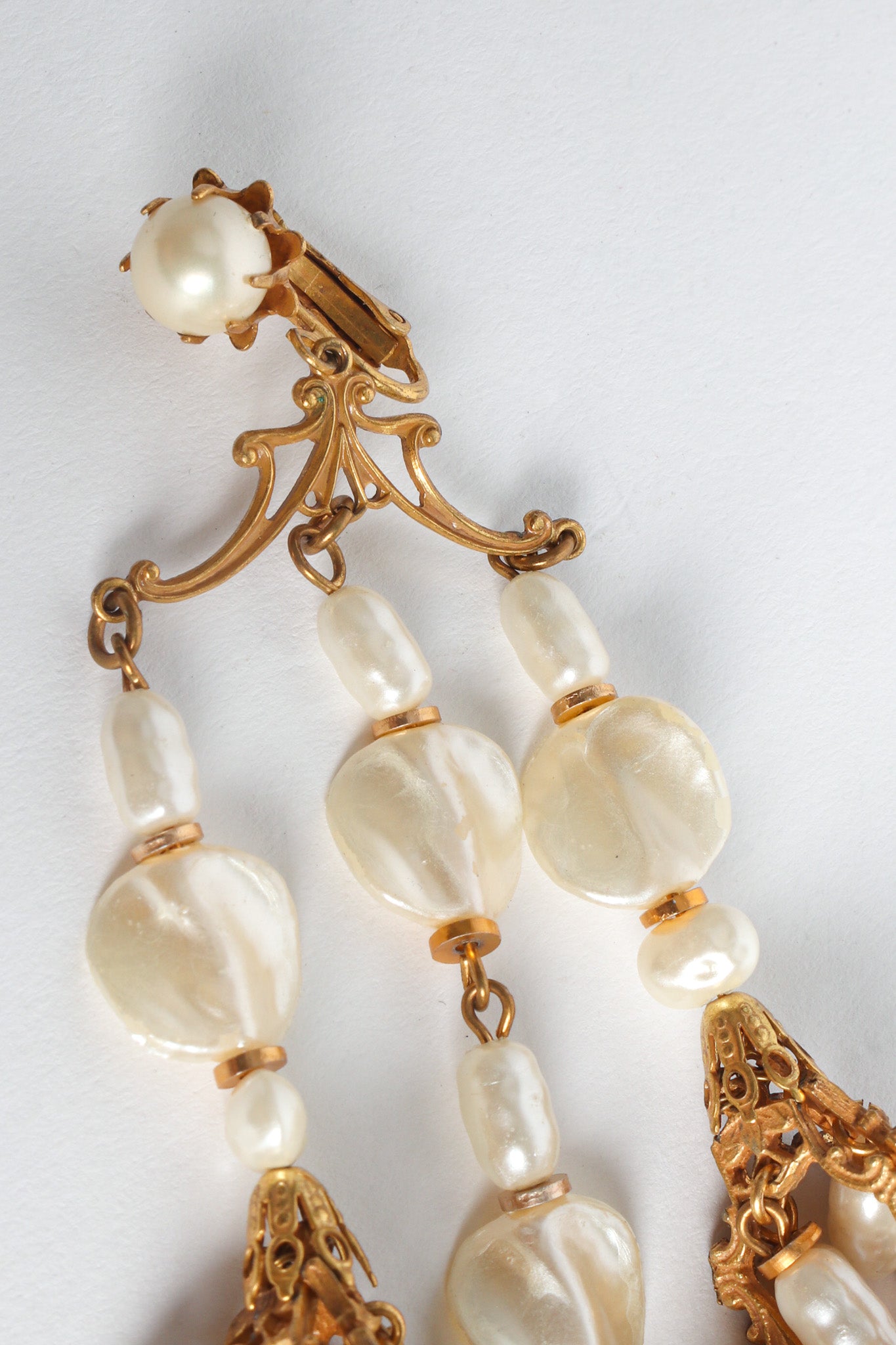 Vintage Stanley Hagler Baroque Pearl Chandelier Earrings top close @ Recess LA