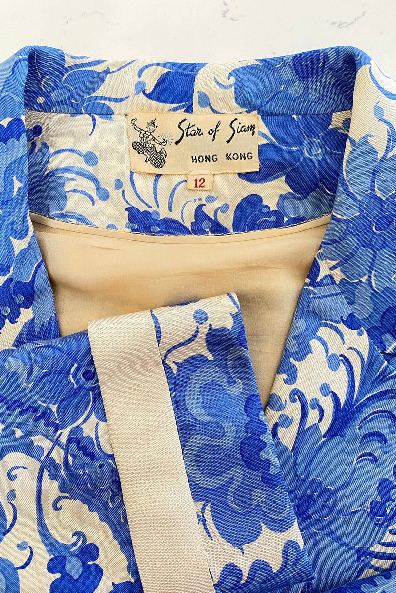 Vintage Star of Siam Silk Floral Jacket & Skirt Set Neckline Cuff Detail at Recess Los Angeles