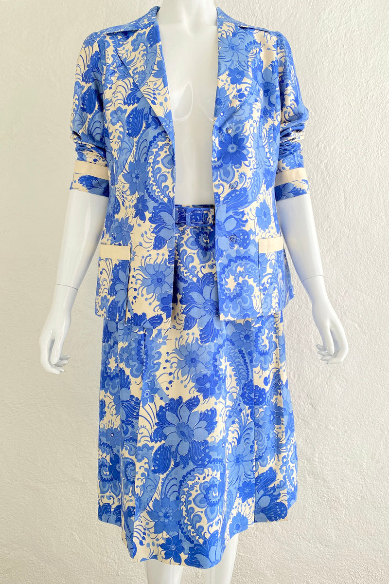 Vintage Star of Siam Silk Floral Jacket & Skirt Set on Mannequin front open at Recess Los Angeles