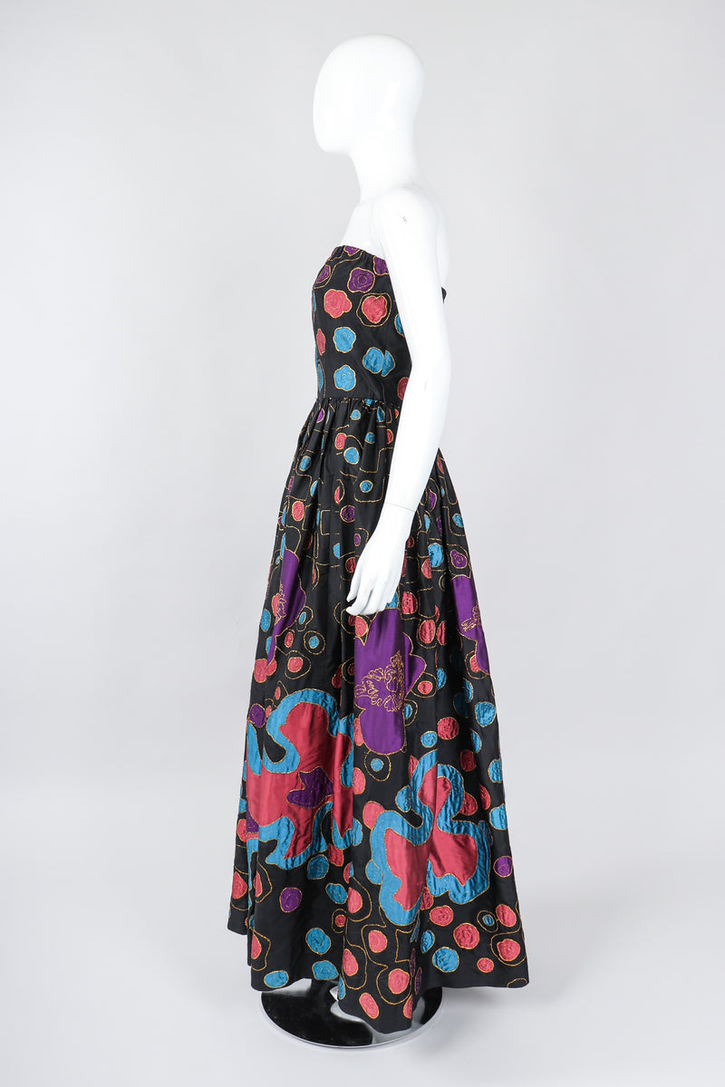 Recess Los Angeles Vintage Star of Siam Strapless Silk Applique Pop Art Gown