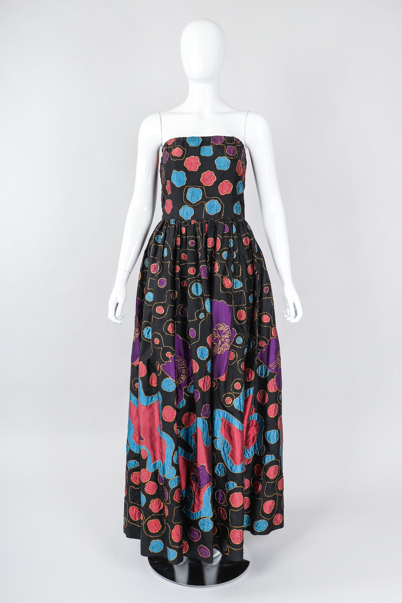 Recess Los Angeles Vintage Star of Siam Strapless Silk Applique Pop Art Gown