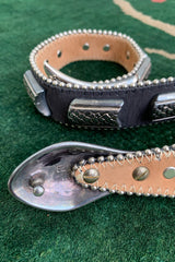 Vintage Streets Ahead Gunmetal Leather Snake Belt peg buckle detail at Recess Los Angeles