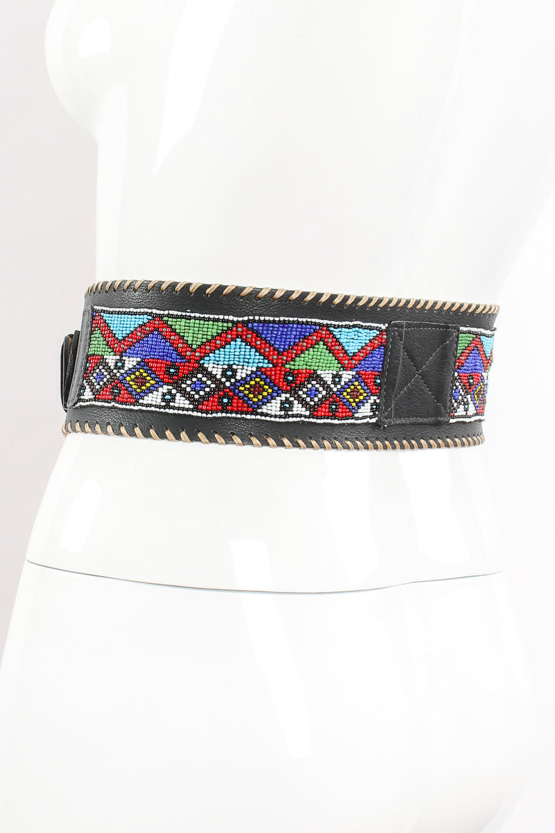 Vintage Streets Ahead Folk Beaded Leather Belt on mannequin at Recess Los Angeles