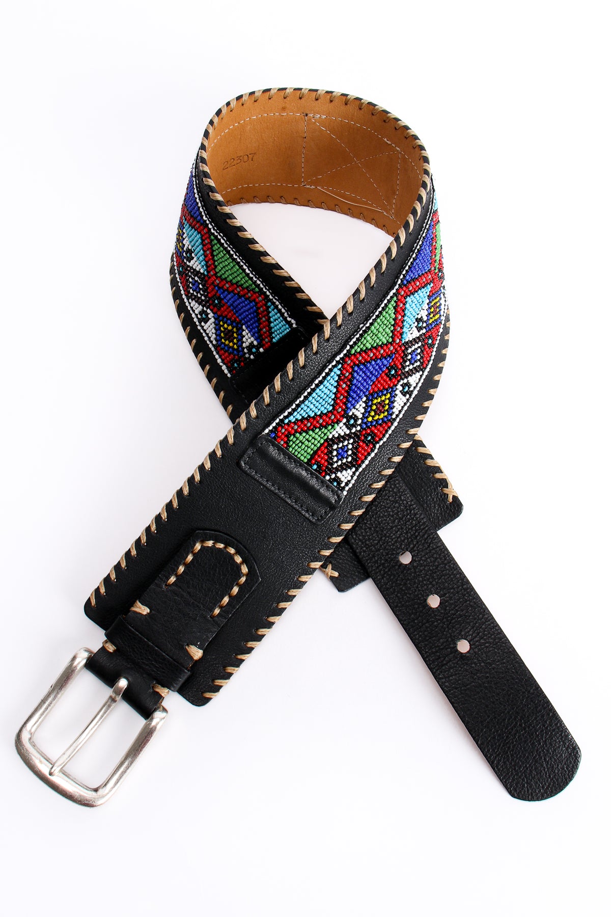 Vintage Streets Ahead Folk Beaded Leather Belt – Recess display picture 1