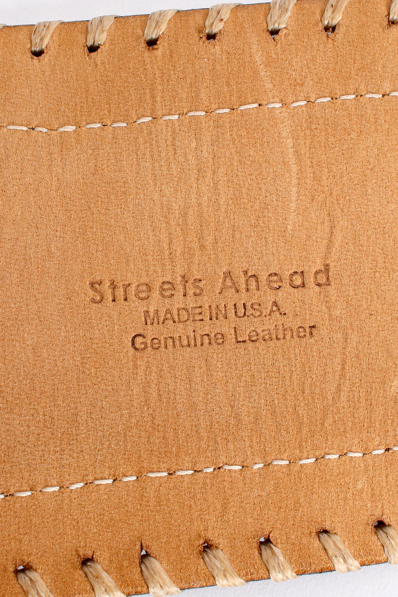 Vintage Streets Ahead Folk Beaded Leather Belt signature stamp at Recess Los Angeles