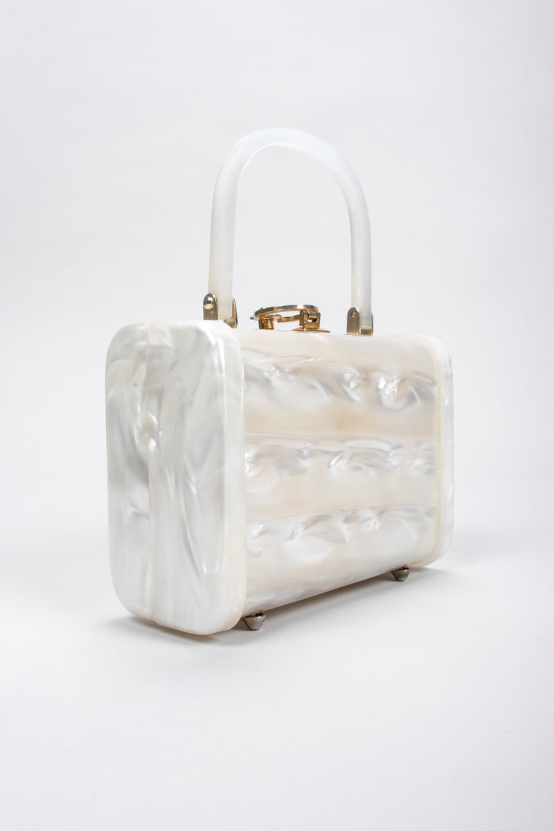 Unique G's Glory brand Lucite double top loop handles purse fabric zipper  bag | eBay