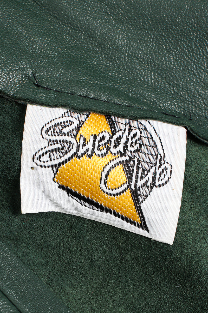 Vintage Suede Club Leather Appliqué Wrap Dress label at Recess Los Angeles