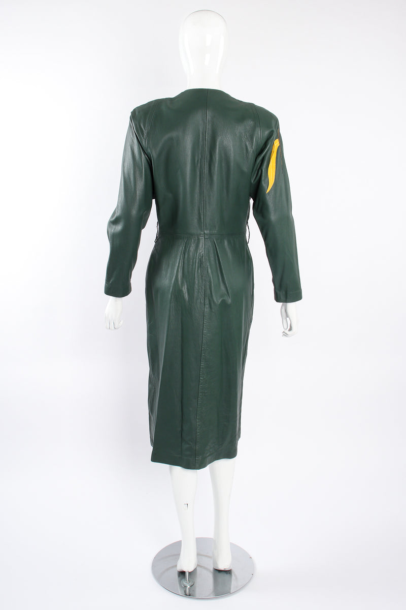 Vintage Suede Club Leather Appliqué Wrap Dress on Mannequin back at Recess Los Angeles