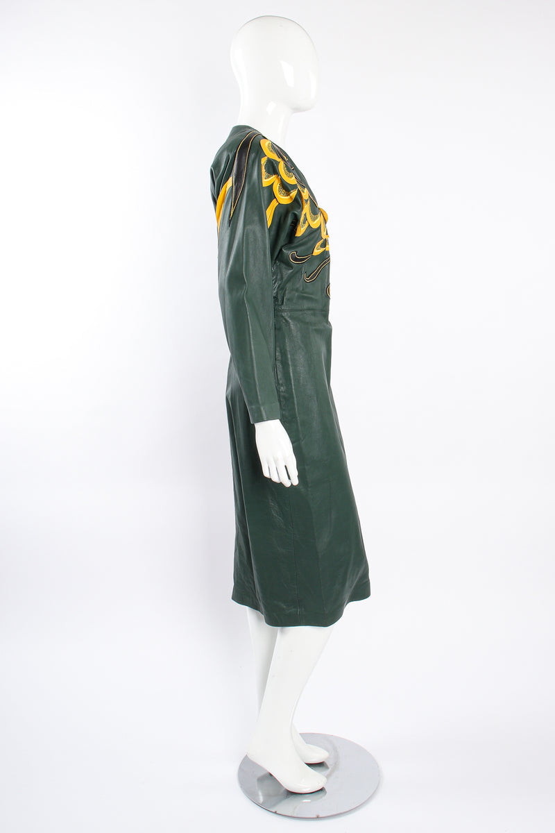 Vintage Suede Club Leather Appliqué Wrap Dress on Mannequin side at Recess Los Angeles