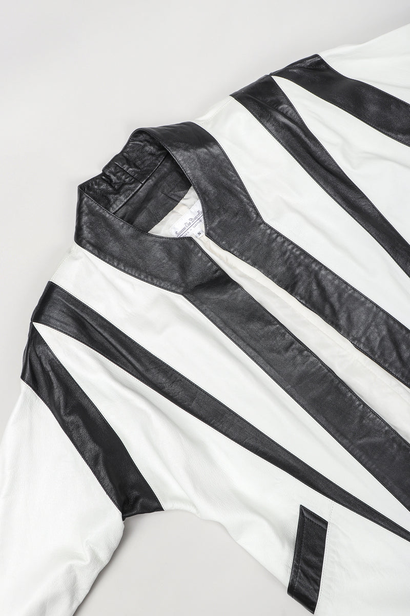 Recess Vintage Suzanne Van Den Heurk Contrast Long Leather Jacket Collar Detail