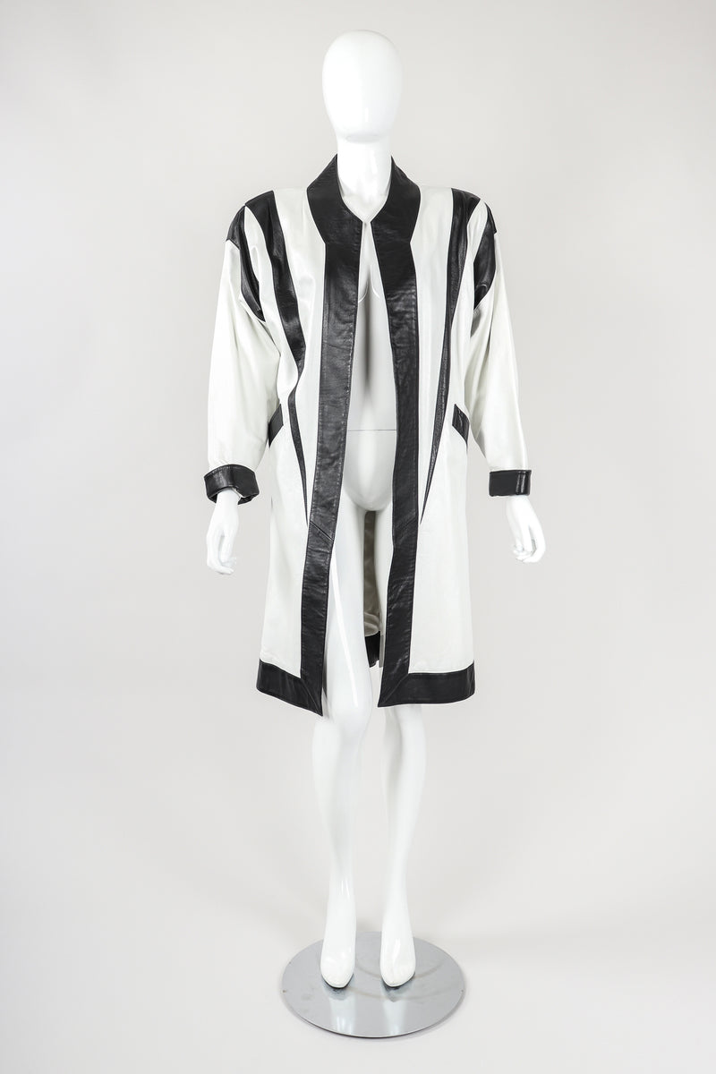 Recess Vintage Suzanne Van Den Heurk Contrast Long Leather Jacket on Mannequin, front