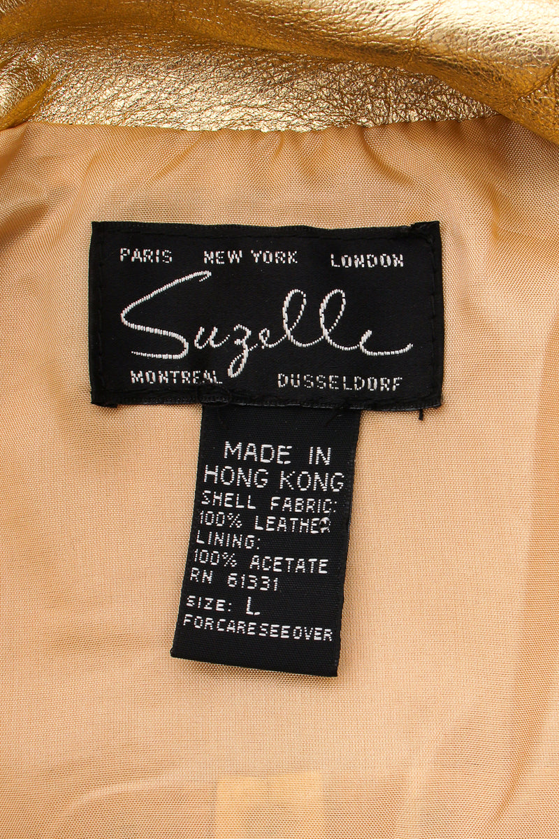 Vintage Suzelle Gold Leather Turnlock Jacket label at Recess Los Angeles