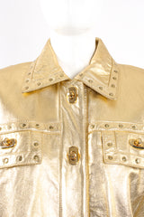 Vintage Suzelle Gold Leather Turnlock Jacket on Mannequin collar at Recess Los Angeles